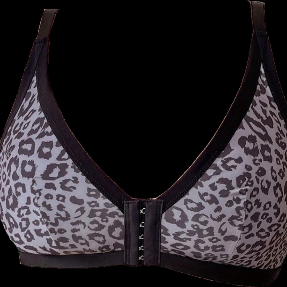 Plus Size Black Leopard Front Clip Bra